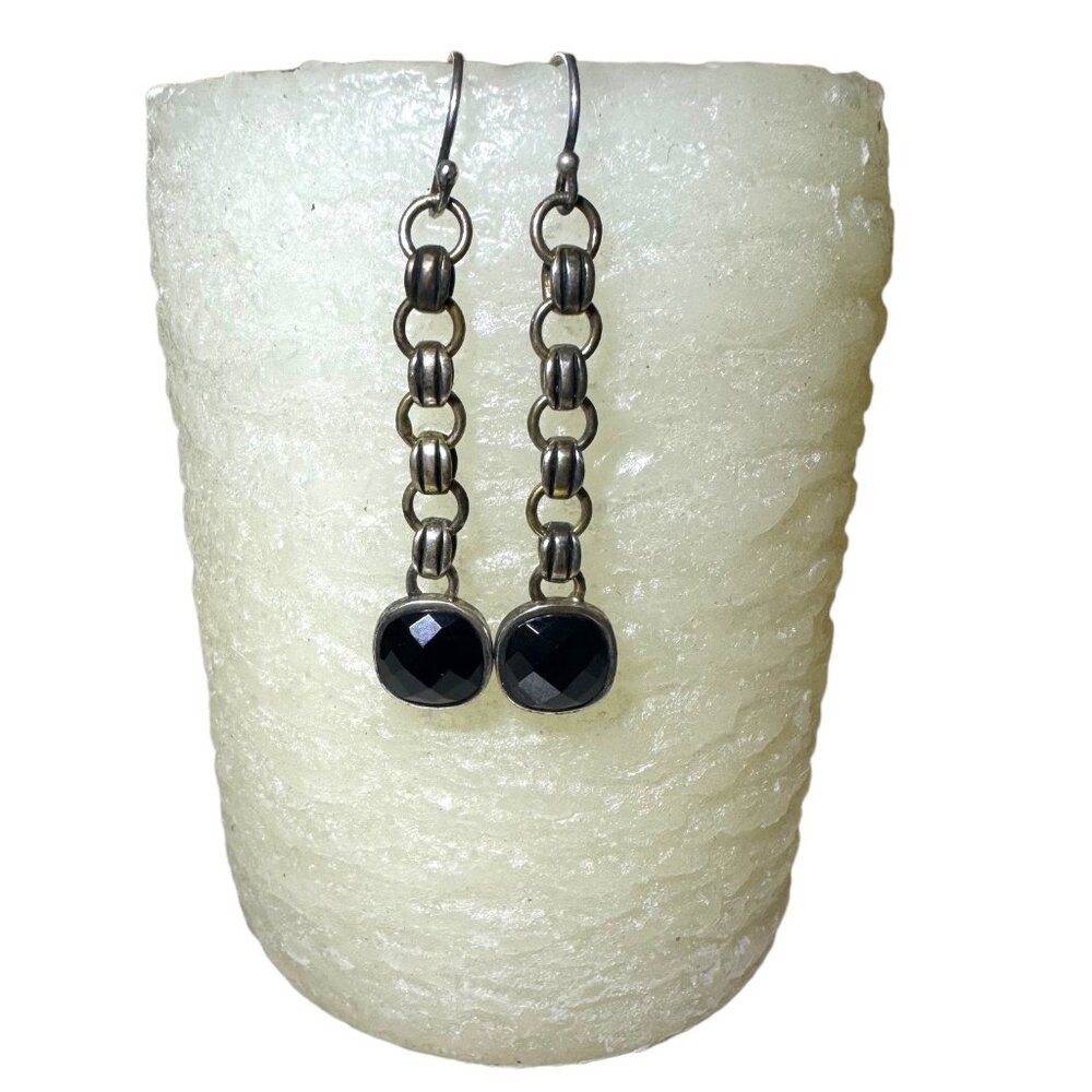 Vintage Barse Thailand 925 Sterling Silver Black Onyx Dangle Earrings Silver - Picture 4 of 8